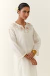 Anantaa by Roohi_Off White Silk Chanderi Embroidered Floral Notched Neck Kurta _at_Aza_Fashions