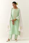 Anantaa by Roohi_Pink Embroidered Thread Silk Chanderi Scallop Dupatta _Online_at_Aza_Fashions
