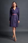 Buy_Deepika Arora_Purple Ponte Roma Plain Lapel Collar Jacket Dress With Belt _at_Aza_Fashions