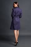 Shop_Deepika Arora_Purple Ponte Roma Plain Lapel Collar Jacket Dress With Belt _at_Aza_Fashions