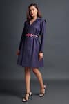 Buy_Deepika Arora_Purple Ponte Roma Plain Lapel Collar Jacket Dress With Belt _Online_at_Aza_Fashions