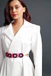 Deepika Arora_White Ponte Roma Plain Lapel Collar Jacket Dress With Floral Applique Belt _Online_at_Aza_Fashions