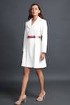 Buy_Deepika Arora_White Ponte Roma Plain Lapel Collar Jacket Dress With Floral Applique Belt _Online_at_Aza_Fashions