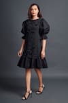 Buy_Deepika Arora_Black Ponte Roma Hand Embroidery Floral Cut-work Round Neck Dress _Online_at_Aza_Fashions