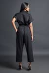 Shop_Deepika Arora_Black Ponte Roma Plain Lapel Collar Jumpsuit With Belt _at_Aza_Fashions