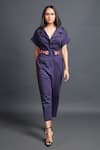 Buy_Deepika Arora_Purple Ponte Roma Plain Lapel Collar Monochrome Jumpsuit With Belt _at_Aza_Fashions