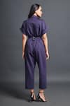 Shop_Deepika Arora_Purple Ponte Roma Plain Lapel Collar Monochrome Jumpsuit With Belt _at_Aza_Fashions