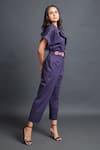 Buy_Deepika Arora_Purple Ponte Roma Plain Lapel Collar Monochrome Jumpsuit With Belt _Online_at_Aza_Fashions