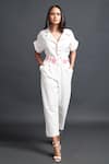 Buy_Deepika Arora_White Ponte Roma Plain Lapel Collar Monochrome Jumpsuit With Belt _at_Aza_Fashions