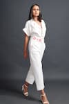 Buy_Deepika Arora_White Ponte Roma Plain Lapel Collar Monochrome Jumpsuit With Belt _Online_at_Aza_Fashions