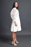 Buy_Deepika Arora_White Net Placement Embroidery Floral Confetti Lapel Collar Sleeve Dress _Online_at_Aza_Fashions