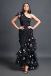 Buy_Deepika Arora_Black Net Placement Embroidery Floral One Shoulder Bodysuit With Frilled Skirt _at_Aza_Fashions