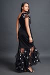 Shop_Deepika Arora_Black Net Placement Embroidery Floral One Shoulder Bodysuit With Frilled Skirt _at_Aza_Fashions