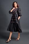 Shop_Deepika Arora_Black 100% Cotton Embroidery Geometric Applique Boat Neck Dress _Online_at_Aza_Fashions