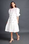 Buy_Deepika Arora_White 100% Cotton Embroidery Geometric Applique Boat Neck Dress _Online_at_Aza_Fashions