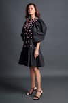 Buy_Deepika Arora_Black 100% Cotton Embroidery Geometric Applique Boat Neck Short Dress _Online_at_Aza_Fashions