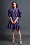 Buy_Deepika Arora_Purple 100% Cotton Embroidery Geometric Applique Boat Neck Work Dress _at_Aza_Fashions