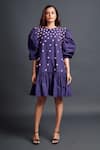 Buy_Deepika Arora_Purple 100% Cotton Embroidery Geometric Applique Boat Neck Work Dress _Online_at_Aza_Fashions