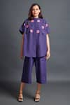 Buy_Deepika Arora_Purple 100% Cotton Embroidery Geometric Applique Band Collar Shirt And Pant Set _at_Aza_Fashions