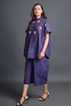 Buy_Deepika Arora_Purple 100% Cotton Embroidery Geometric Applique Band Collar Shirt And Pant Set _Online_at_Aza_Fashions