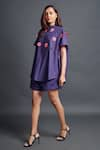 Deepika Arora_Purple 100% Cotton Embroidery Geometric Applique Band Collar Shirt And Shorts Set _Online_at_Aza_Fashions