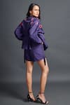 Shop_Deepika Arora_Purple 100% Cotton Embroidery Confetti Applique Mandarin Shirt And Shorts Set _at_Aza_Fashions