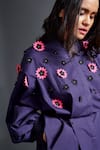 Deepika Arora_Purple 100% Cotton Embroidery Confetti Applique Mandarin Shirt And Shorts Set _Online_at_Aza_Fashions