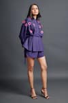 Buy_Deepika Arora_Purple 100% Cotton Embroidery Confetti Applique Mandarin Shirt And Shorts Set _Online_at_Aza_Fashions