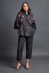 Buy_Deepika Arora_Black 100% Cotton Embroidery Confetti Applique Mandarin Pleated Shirt And Pant Set _at_Aza_Fashions