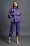 Buy_Deepika Arora_Purple 100% Cotton Embroidery Confetti Applique Mandarin Collar Shirt And Pant Set _at_Aza_Fashions