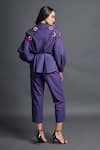 Shop_Deepika Arora_Purple 100% Cotton Embroidery Confetti Applique Mandarin Collar Shirt And Pant Set _at_Aza_Fashions