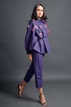 Shop_Deepika Arora_Purple 100% Cotton Embroidery Confetti Applique Mandarin Collar Shirt And Pant Set _Online_at_Aza_Fashions