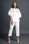 Buy_Deepika Arora_White 100% Cotton Embroidery Confetti Applique Mandarin Collar Shirt And Pant Set _at_Aza_Fashions