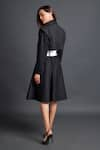 Shop_Deepika Arora_Black Ponte Roma Plain Notched Lapel Collar Jacket Dress With Sash Belt _at_Aza_Fashions