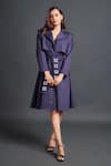 Deepika Arora_Purple Ponte Roma Plain Notched Lapel Collar Jacket Dress With Sash Belt _Online_at_Aza_Fashions