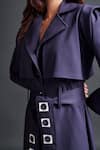 Buy_Deepika Arora_Purple Ponte Roma Plain Notched Lapel Collar Jacket Dress With Sash Belt _Online_at_Aza_Fashions