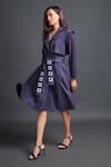 Shop_Deepika Arora_Purple Ponte Roma Plain Notched Lapel Collar Jacket Dress With Sash Belt _Online_at_Aza_Fashions