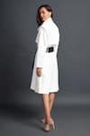 Shop_Deepika Arora_White Ponte Roma Plain Notched Lapel Full Sleeve Jacket Dress With Sash Belt _at_Aza_Fashions