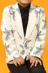 Neha Gursahani_White Satin Linen Print Bird Blazer _at_Aza_Fashions