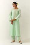 Buy_Anantaa By Roohi_Green Silk, Chanderi Embroidery Round Neck Kurta _at_Aza_Fashions