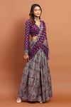 Soniya G_Purple Georgette Printed And Hand Embroidered Bandhani Lehenga Saree & Blouse Set_Online_at_Aza_Fashions