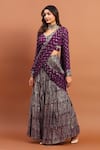 Buy_Soniya G_Purple Georgette Printed And Hand Embroidered Bandhani Lehenga Saree & Blouse Set_Online_at_Aza_Fashions