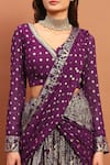 Shop_Soniya G_Purple Georgette Printed And Hand Embroidered Bandhani Lehenga Saree & Blouse Set_Online_at_Aza_Fashions