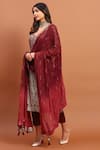 Soniya G_Maroon Georgette Printed And Embroidered Foil V Neck Kurta Pant Set _Online_at_Aza_Fashions