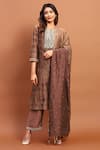 Buy_Soniya G_Brown Georgette Hand Embroidered And Printed Sequin Pakistani Yoke Kurta Set _at_Aza_Fashions