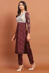 Soniya G_Brown Georgette Printed And Hand Embroidered Vintage V Neck Kurta & Pant Set _Online_at_Aza_Fashions