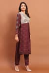 Buy_Soniya G_Brown Georgette Printed And Hand Embroidered Vintage V Neck Kurta & Pant Set _Online_at_Aza_Fashions