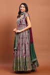 Buy_Soniya G_Maroon Georgette Foil Print Floral Leaf Neck Ombre Anarkali With Dupatta _Online_at_Aza_Fashions