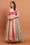 Buy_Soniya G_Multi Color Georgette Foil Print Floral Scoop Panelled Anarkali With Dupatta _Online_at_Aza_Fashions