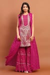 Buy_Soniya G_Magenta Georgette Embroidery Foil Print Cape Open Gharara Set _at_Aza_Fashions